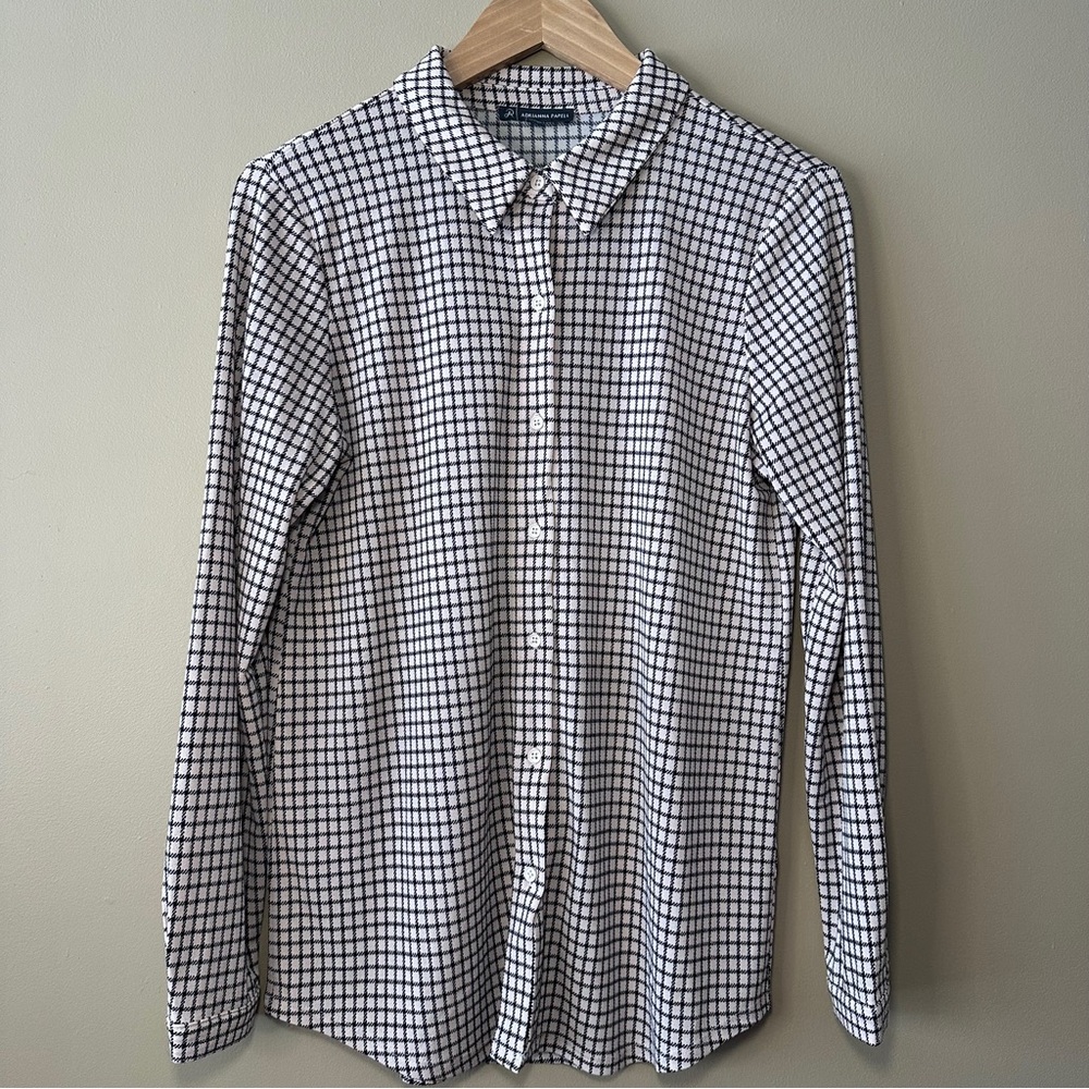 Adrianna Papell Collared Button Down Shirt in Blush Pink with Black Check